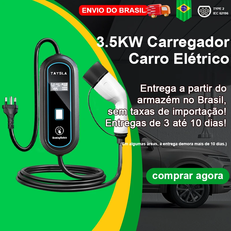 TAYSLA Carregador de veículo elétrico portátil Tipo 2 3.5KW 7KW Cabo de carregamento de veículo elétrico brasileiro Plug