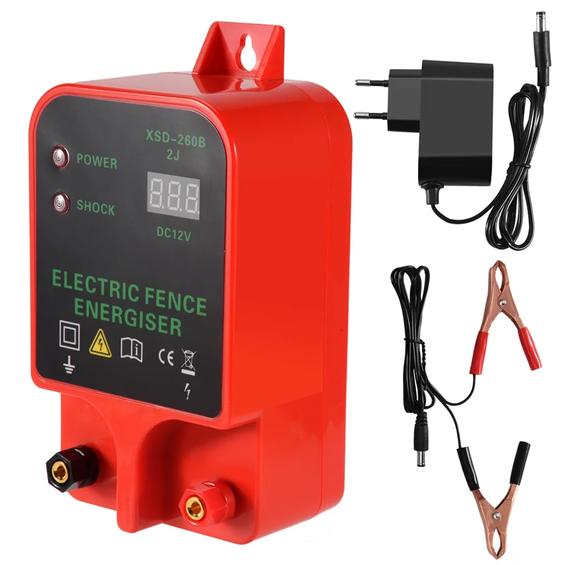 

10KM Electric Fence Livestock High Voltage Pulse Controller High-Decibel Waterproof LCD Display EU Plug-AA98