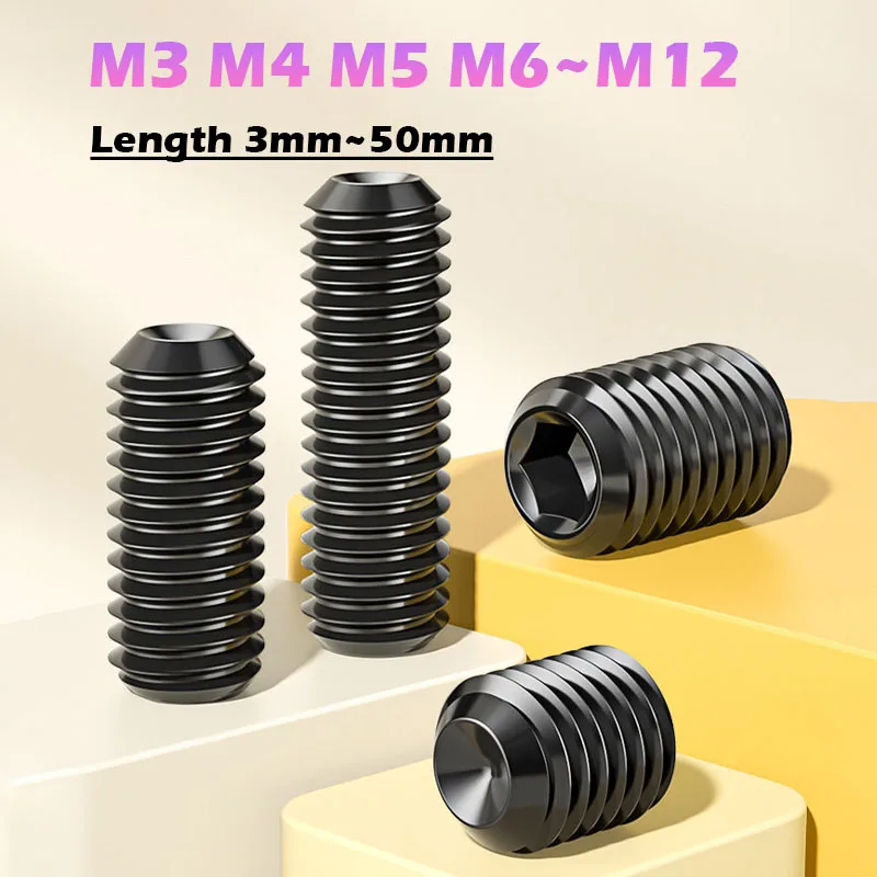 M3 M4 M5 M6 M8 M10 M12 Black 304 Stainless Steel Hex Hexagon Socket Allen Cup Point Grub Screw Bolt Length 3mm~50mm