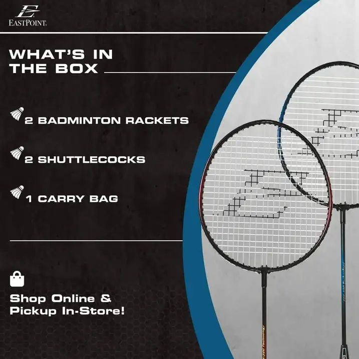 (2 pack) EastPoint Sports 2 Player Badminton Racket Set; 2 Rackets with Steel Shafts, 2 Shuttlecock Birdies