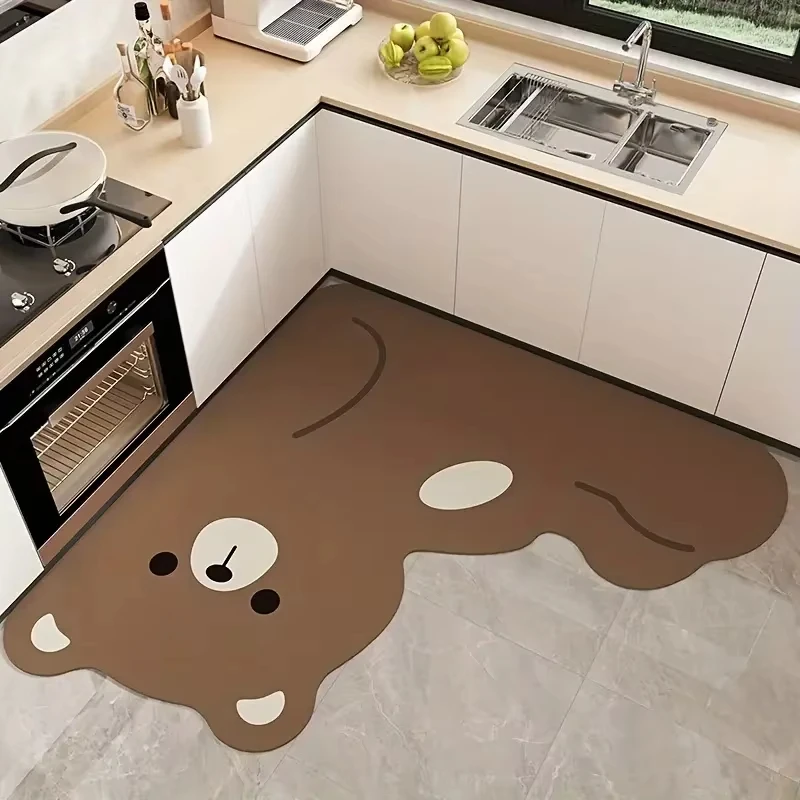 Vikamaya Silvastone Cartoon Panda, Featuring a Non-Slip, Water-Absorbing Irregular L-Shaped Kitchen Floor Mat And Bathroom Carpe