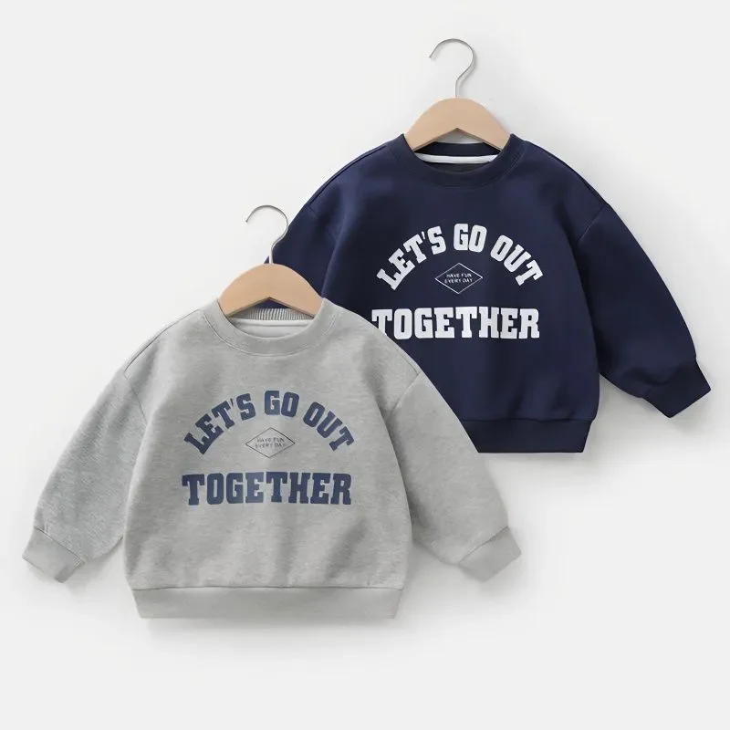 Printed Letter Sweatshirt Boys Clothes Teenagers Long Sleeve Pullovers Girls Kids Cotton Tops Blue Grey Children's Clothing