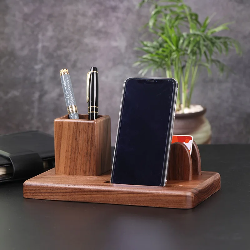 

Business gift set holder company office desk storage box high-end solid wood multifunctional pen holder