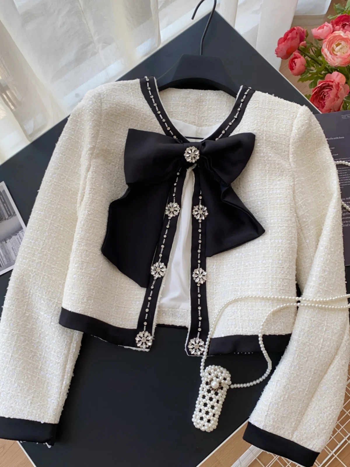 

an Sle ort Coat Women's Autumn Winter New High-End Feeling Color Colion Knot Sequin Thiened Woolen Jaet