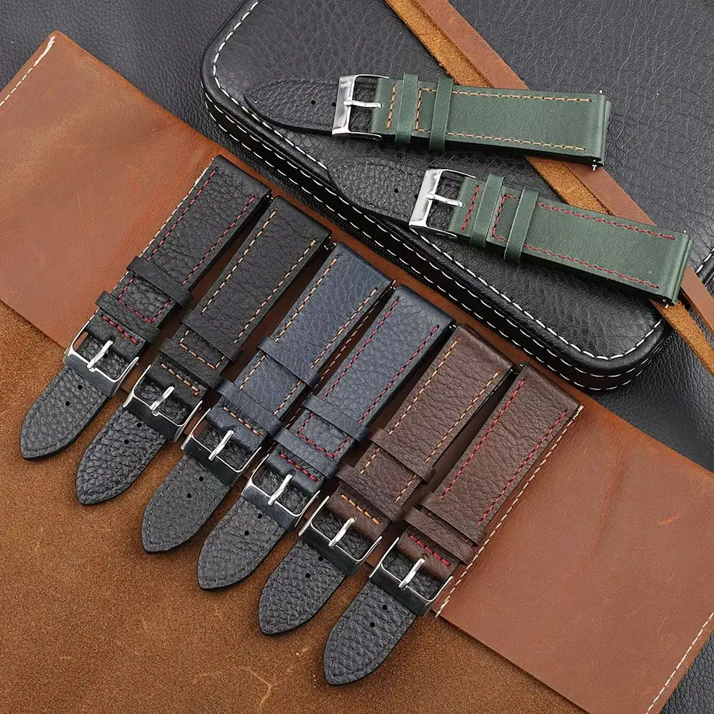 Lychee Pattern Leather Watch Band 18mm 20mm 22mm Wrist Bracelets Quick Release Watch Strap Replacement Wristband Accessories