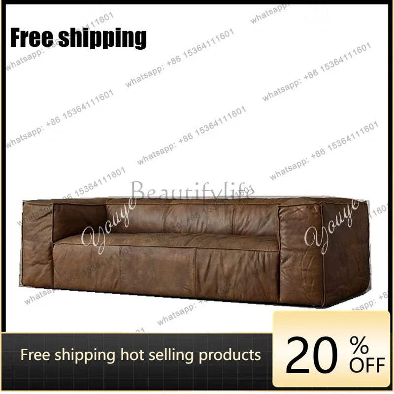 Leather Living Room Sofas Luxury Brown Italian Nordic Lazy Puffs Couch Double Lounge Floor Divano Soggiorno Home Furniture