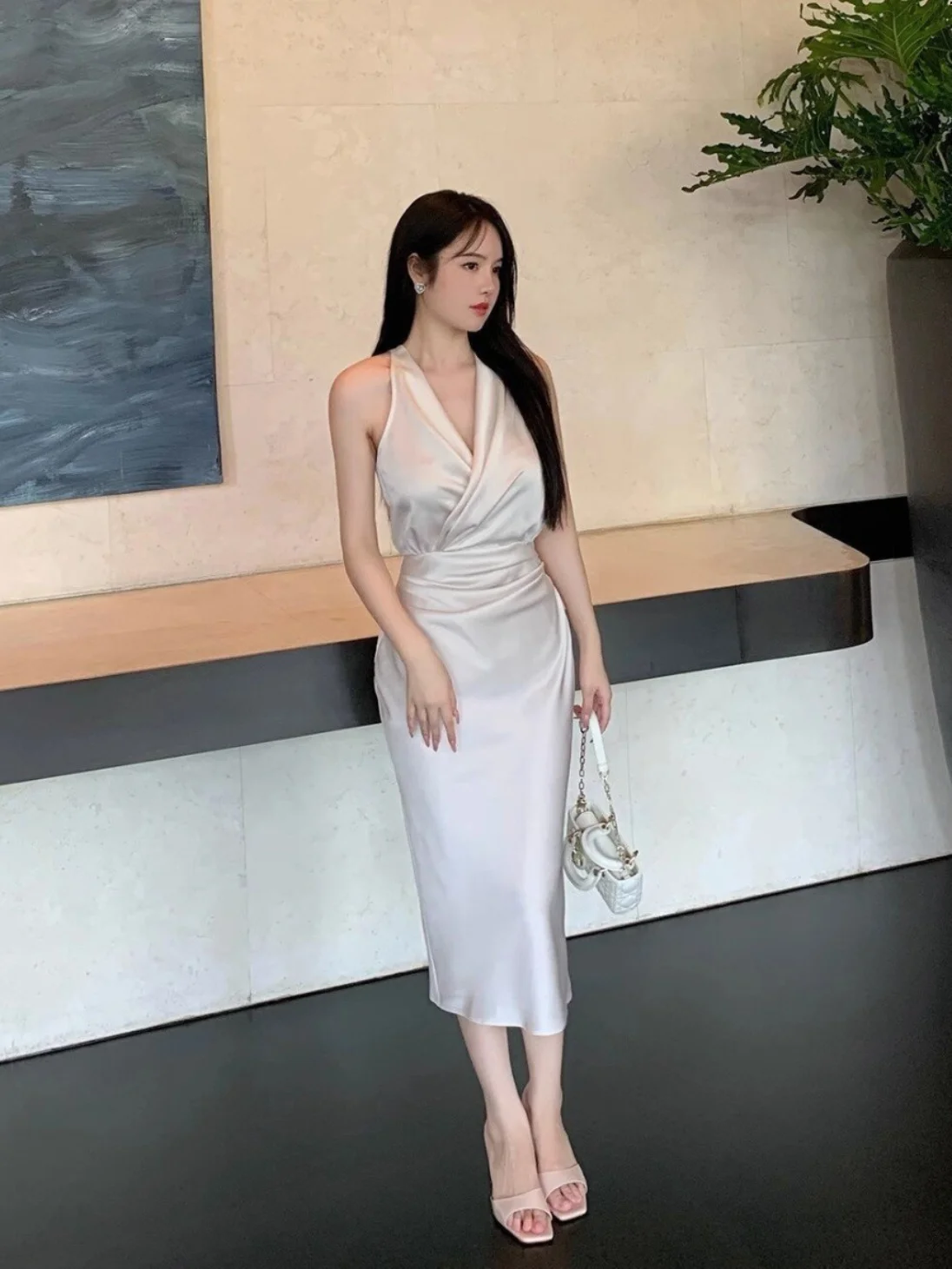 Jupe Midi en Satin de Soie à Taille Haute, Système de Couleurs Zhao Lu Si, Été 2025, Robe Moulante Premium pour Femmes