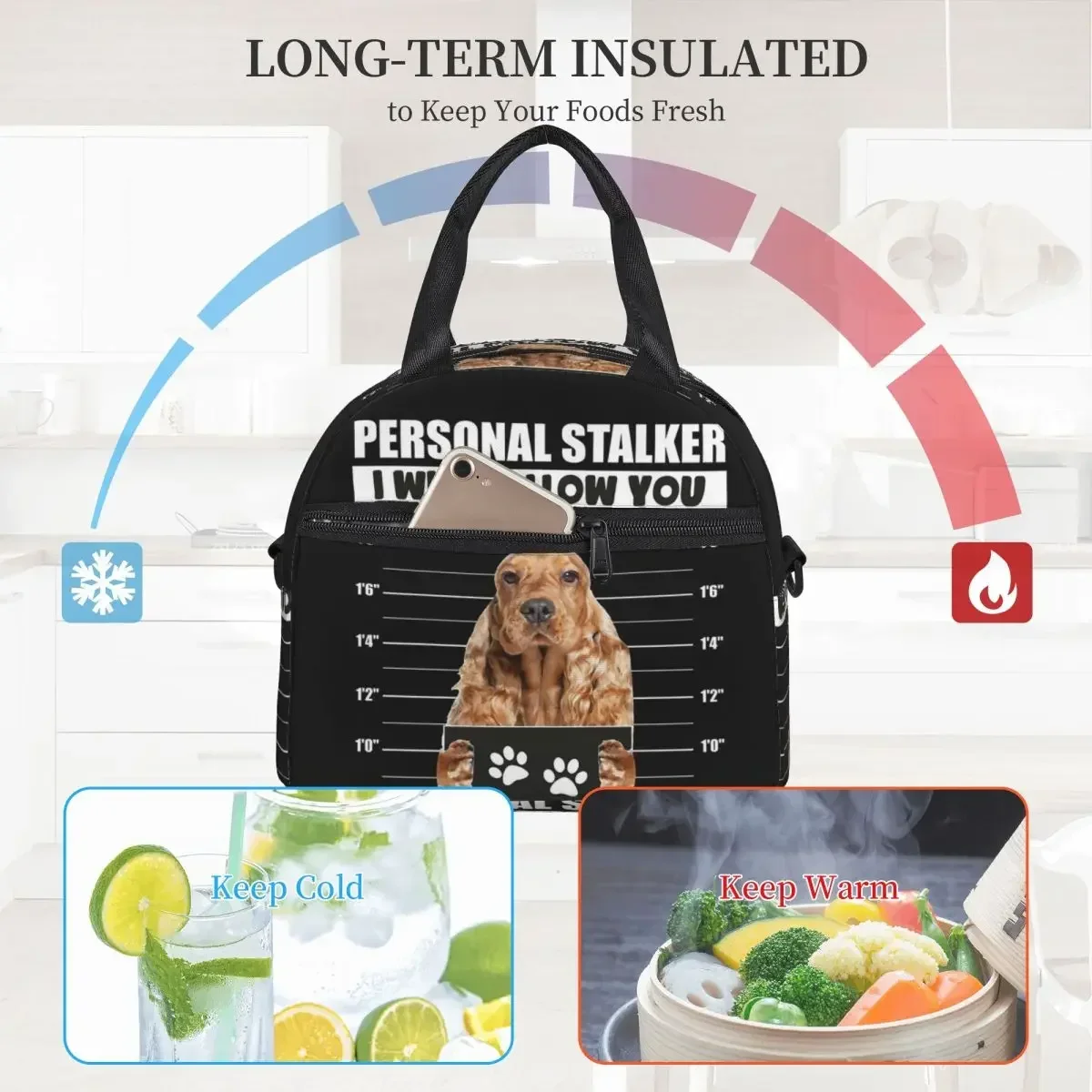 

Personal Stalker Dog,English Cocker Spaniel Lunch Bags Insulated Bento Box Lunch Tote Picnic Bags Thermal Bag for Woman Travel