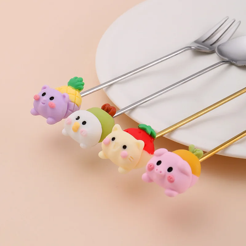 Cartoon Animal Fruit Fork Cute Afternoon Tea Dessert Cake Fruit Fork Creative 430 Stainless Steel Fruit Fork Kitchen Product