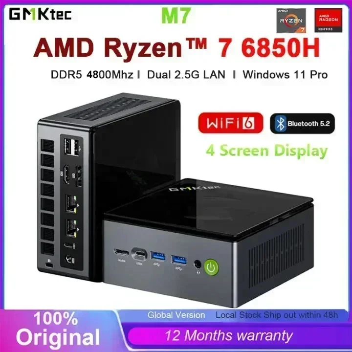 GMKtec M7 Ryzen 7 6850H Mini PC Windows 11 DDR5 4800MHz Pcie 3.0 NVMe SSD Wifi6 BT5.0 2.5G LanX2 Oculink Desktop Gamer Computer