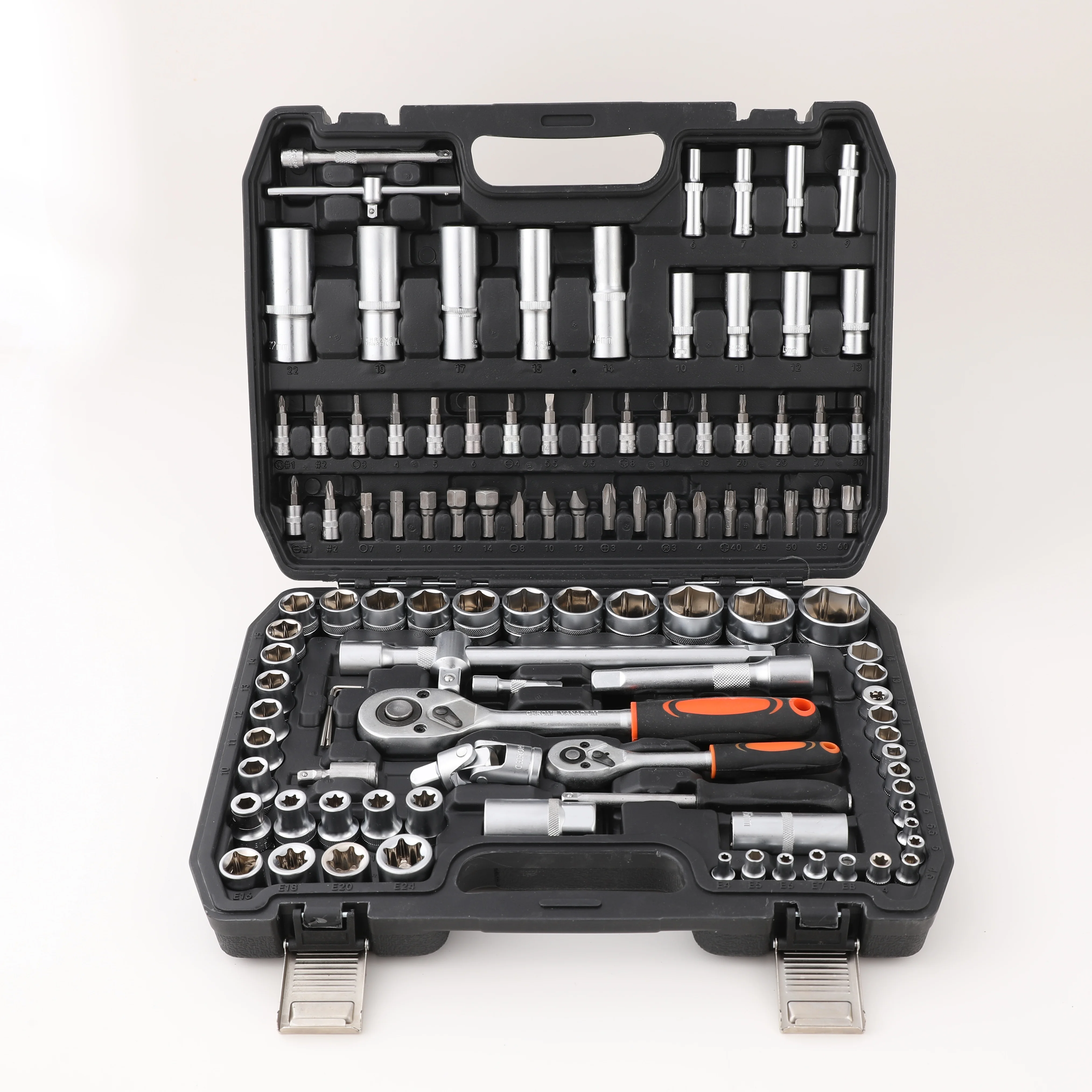 108pcs OEM Advanced Precision Steel Hand Car Bicycle Repair Kit 1/2 Inch Drive Socket Ratchet Wrench Set 1 Set Hard Case Metric