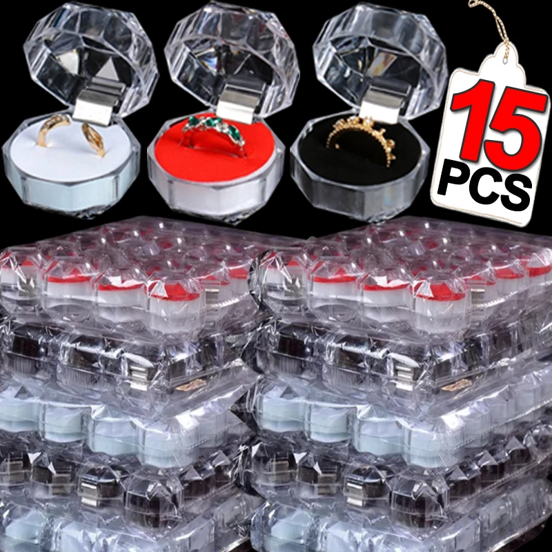 15PCS Acrylic Crystal Ring Earring Storage Display Boxes Storage Organizer Case Clear Wedding Package Box for Jewelry Packaging