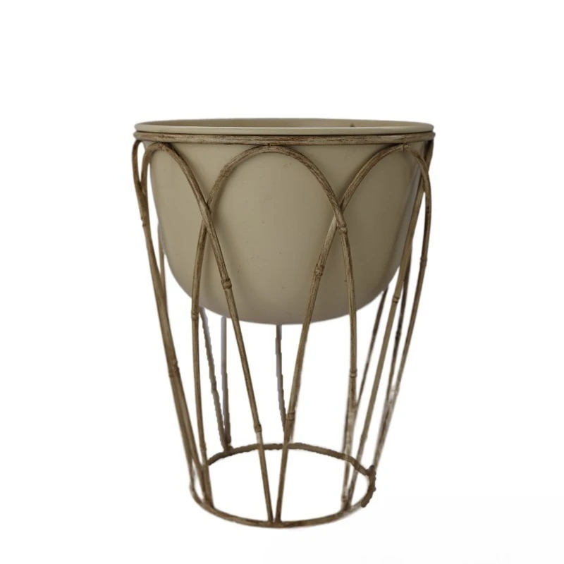 

Living room metal extremely simple indoor flower stand desktop flower pot beige retro imitation rattan wrought iron