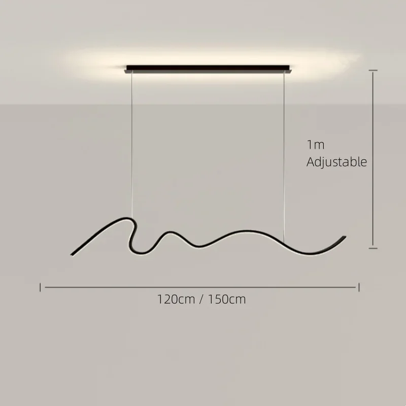 モダンなロングウェーブペンダントランプ,豪華なLEDハンギングランプ,レストラン,バー,ダイニングテーブル用の照明器具,シンプル