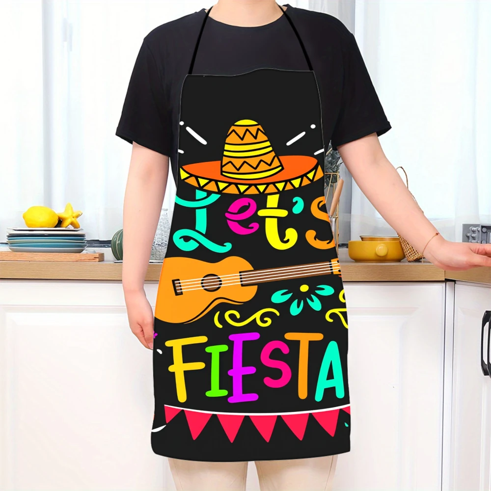 Let S Fiesta Apron Mexican Theme Cooking Apron With Sombrero Guitar And Colorful Design For Party Kitchen Wear