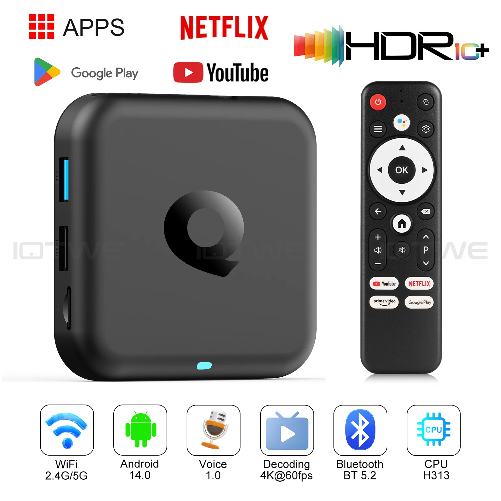 R69Q Smart TV Box Android 14 2GB+32GB Bluetooth 5.4 Google Assistant Allwinner H313 4K Dual Wifi 5G Streaming Media Player