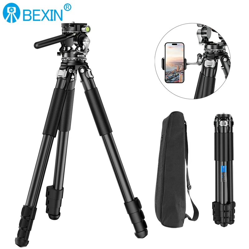 BEXIN RK294 1.38M Aluminum alloy Camera Tripod Max Load 8KG Arca Swiss Plate Portable Travel Tripod for DSLR SLR Digital Camera