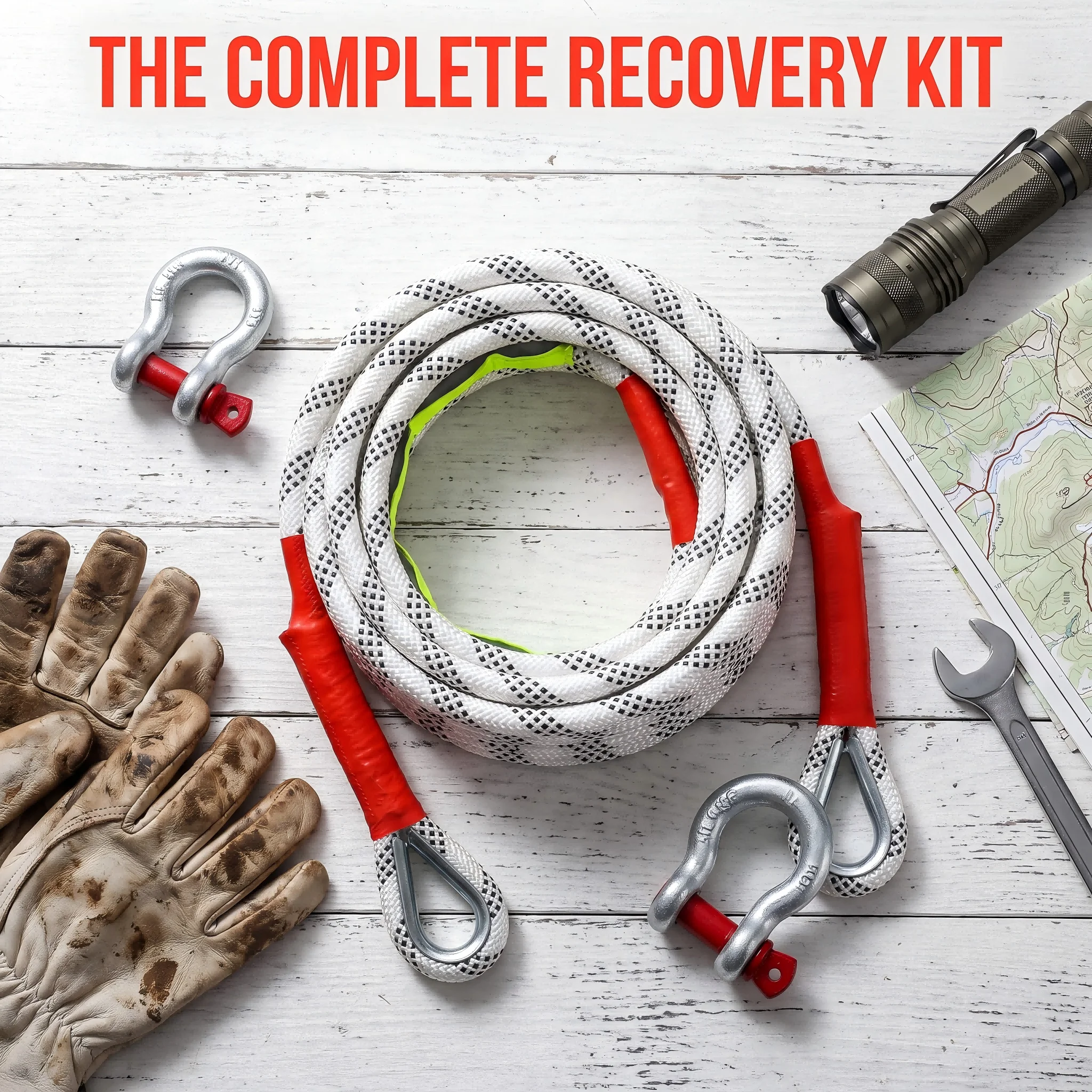10T 3m Heavy Duty Tow Rope Kit with 2 U-Shaped Hooks High Visibility Reflective Strap for Off-Road Vehicle Recovery