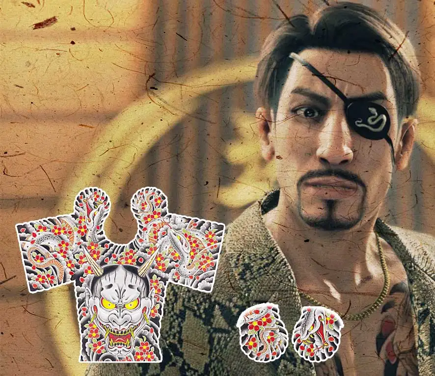 Autocollants de tatouage temporaire Goro Majima Yakuza, jeu de société, costume cosplay réaliste, imperméable