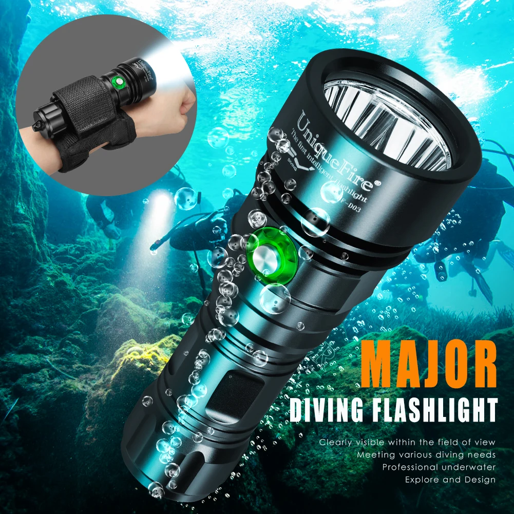 uniquefire super brilhante mergulho lanterna led ipx8 impermeavel mergulho tocha para debaixo dagua caverna do mar a noite 3000 lumen d03 01