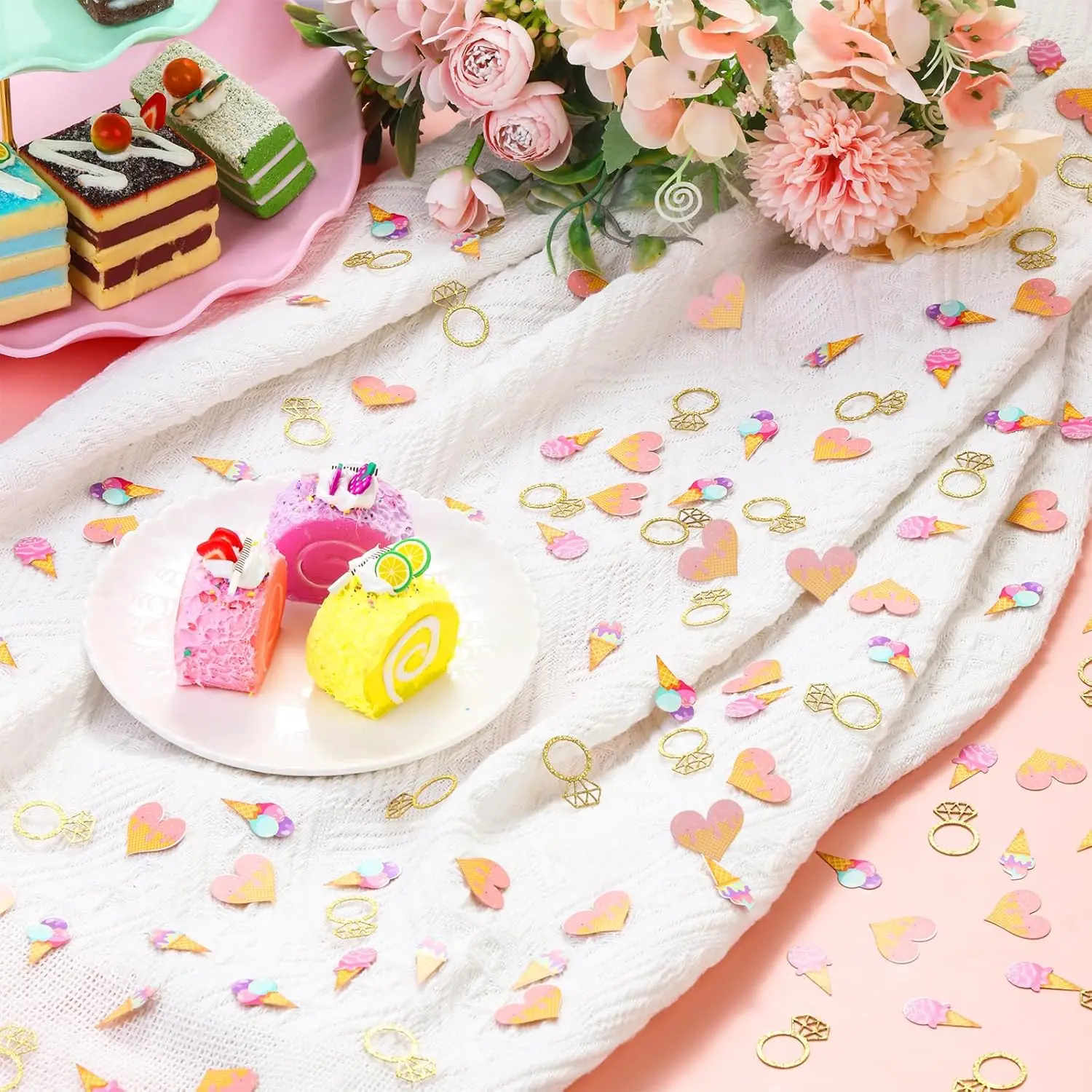 ديكور دش الزفاف الآيس كريم، قصاصات دش الزفاف الآيس كريم للطاولة، لقد تم مغرفة لوازم حفلات الزفاف