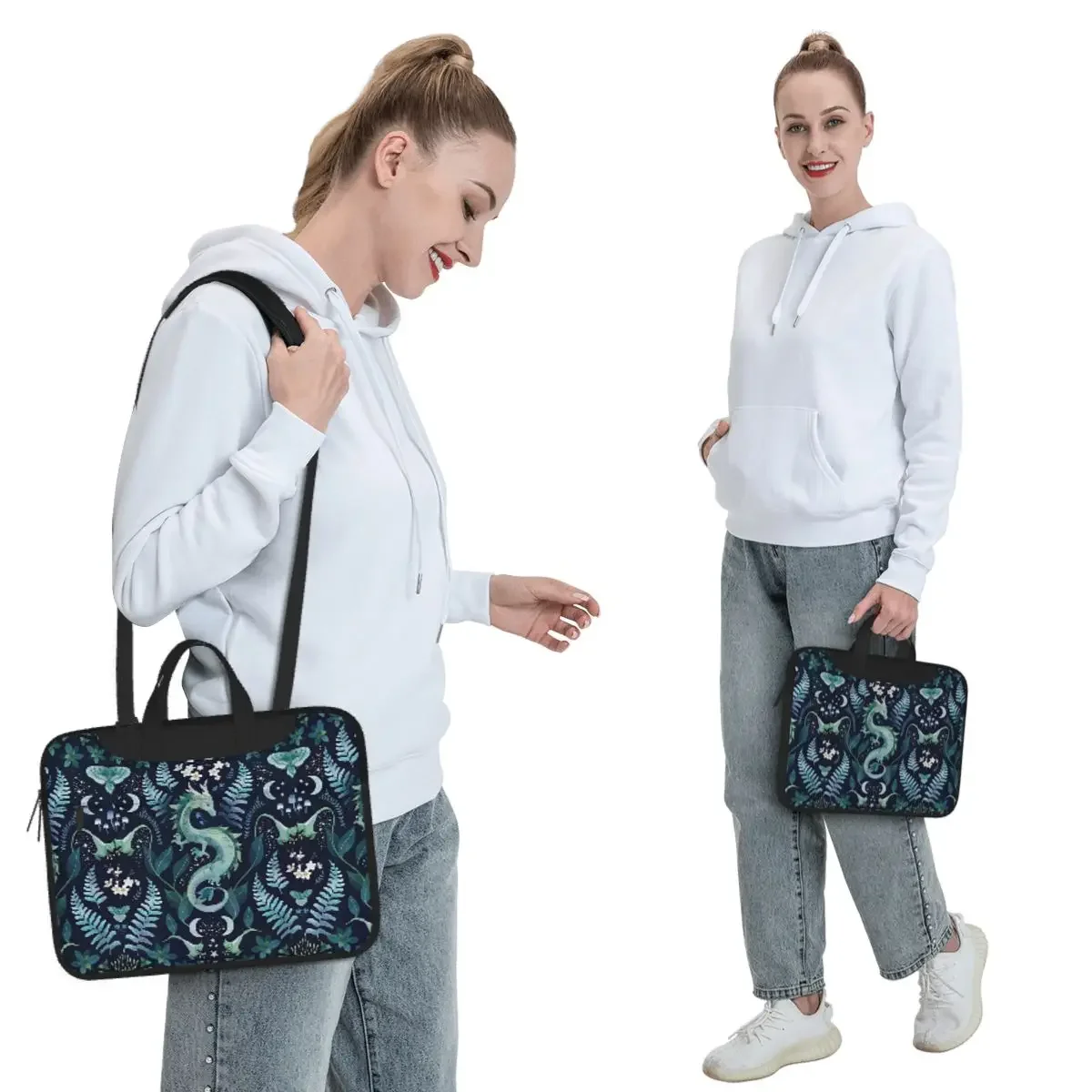 Mystic Woodland Dragon In Green And Blue Watercolour Crossbody Laptop Bag Case Computer Bag Resistant Protective Notebook Pouch