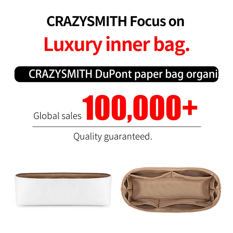 CRAZYSMITH Inner Bag Insert Organizer Dupont Paper for MiuMiu Tote Bag Handbag Storage Cosmetics Bag Compartment Accessories