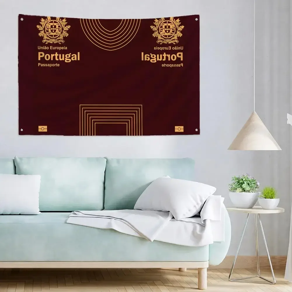 art Portugal Passport Flags Polyester Wall Flag with Metal Grommets Waterproof, Home Decor for Bed Living Party, Nice Gift