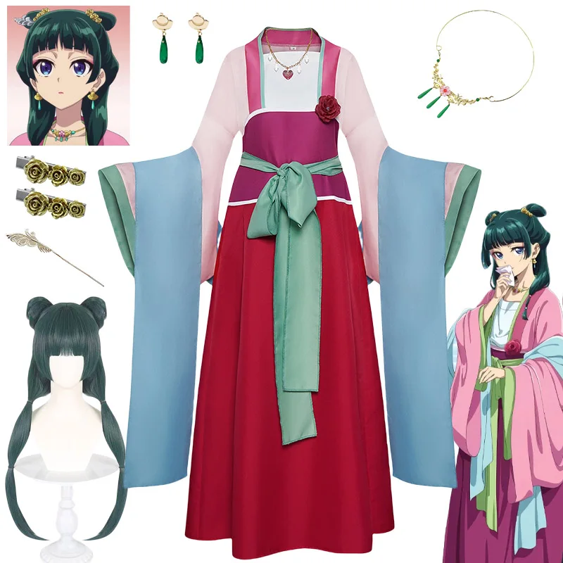 

Maomao Косплей Костюм Парик Аксессуары Аниме Аптекарь Дневники Ханфу Униформа Ожерелье Серьги Шпильки Комикс Выставка