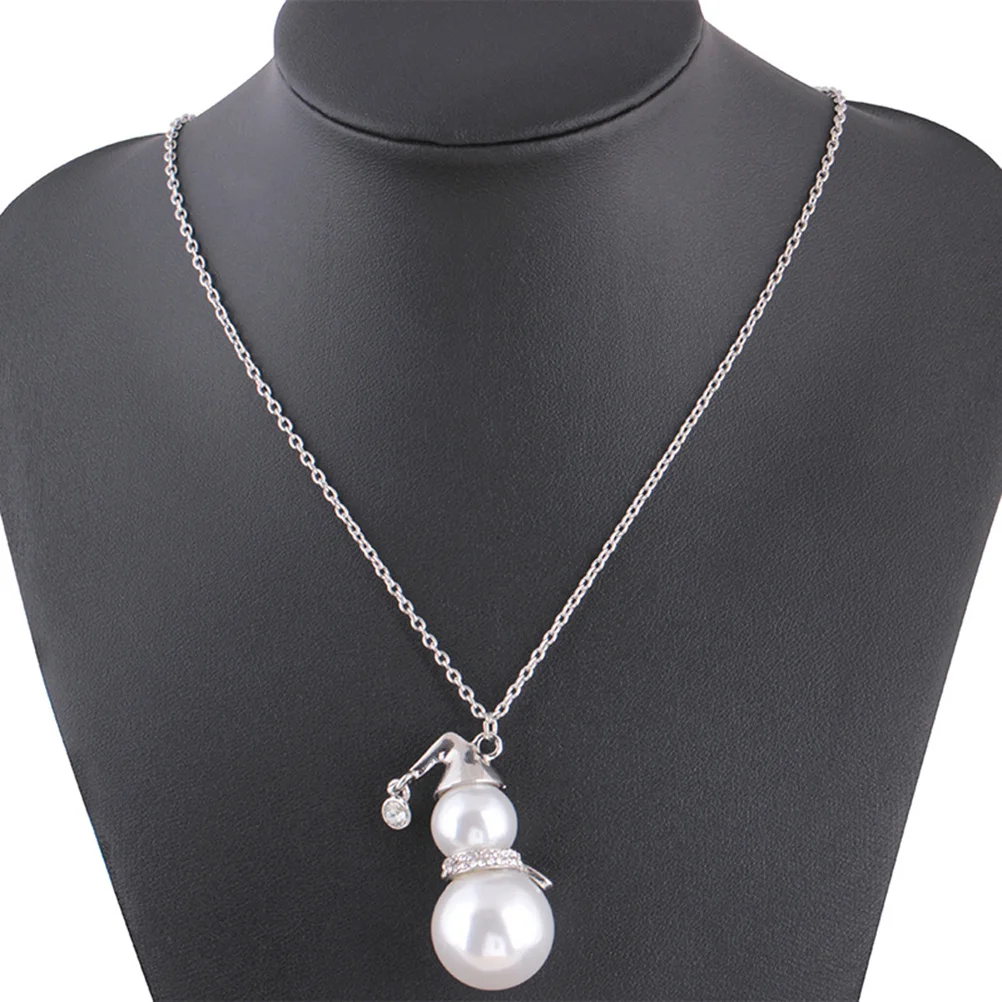 

Christmas Sweater Necklace For Women 70Cm+5.5Cm Adjustable Snowman Pendant Alloy Jewelry Pearl Crystal Charm Festive Party