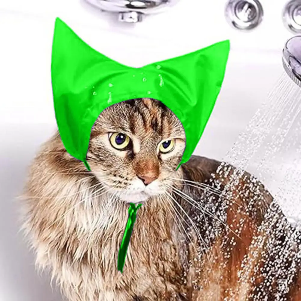 Pet Bathing Accessory Adjustable Waterproof Cat Shower Cap with Ear Cover for Bathing Raining Prevent for Washing