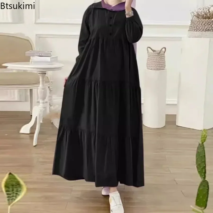 Abaya-Hijab musulman élégant à manches longues pour femmes, robes Maxi, caftan décontracté de Dubaï, robe d'été de fête, mode Eid Mubarek, 2025