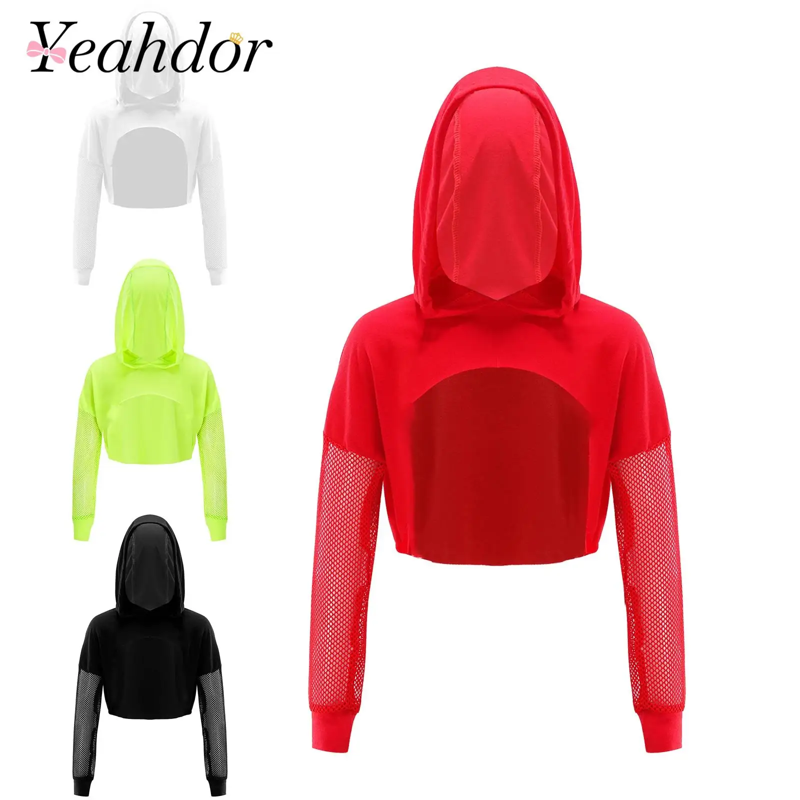 Children's Hip Hop Clothes Hooded Crop Top Sweatshirts Kids Hoodies for Girls Drawstring Sportswear Modern Street Dance Costume
