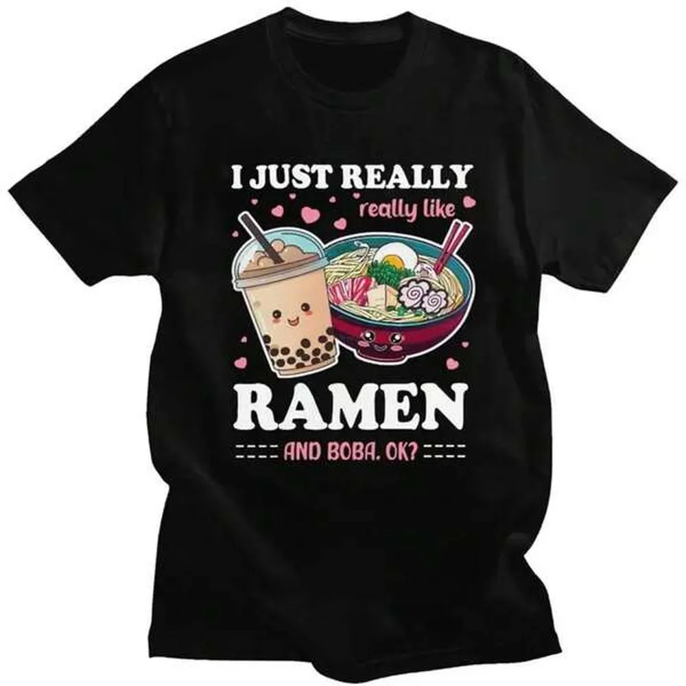 Camisetas personalizadas Just A Girl Who Loves Ramen And Boba para hombre, camisetas 100% de algodón, camisetas de manga corta, ropa