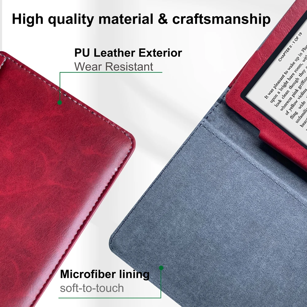 Etui na czytnik Kobo Aura Edition 2 6 cali Odporne na wstrząsy i zarysowania N236 Folio Cover Podszewka z mikrofibry Skóra Automatyczne usypianie/wybudzanie — zdjęcie produktu 5