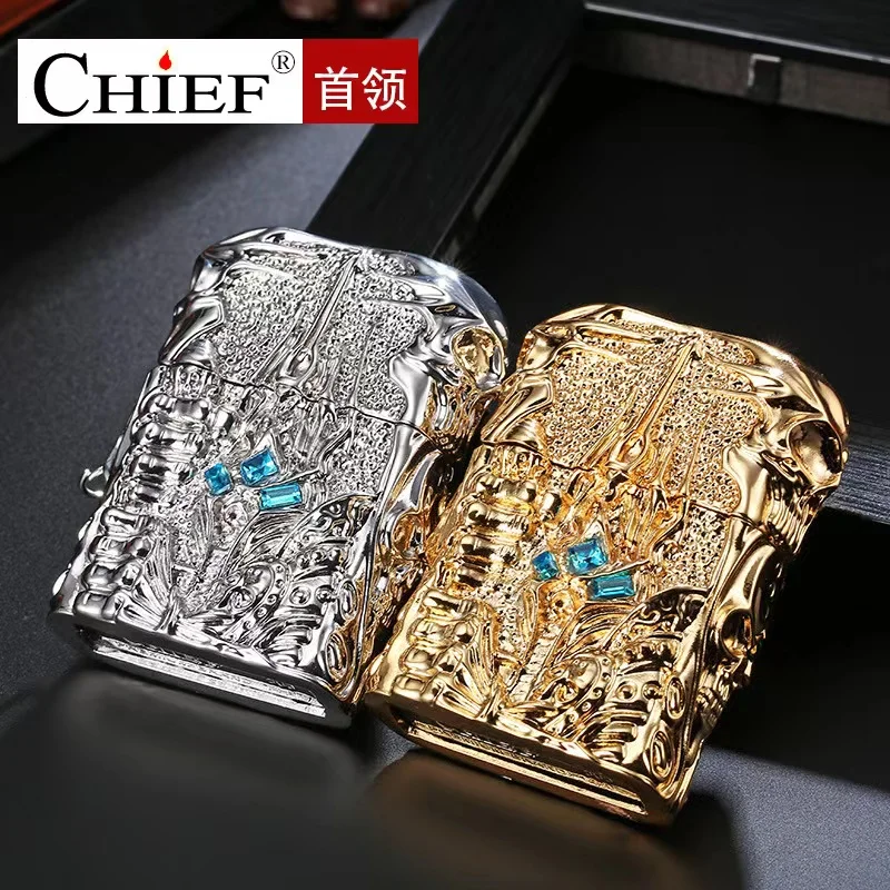 CHIEF Retro Pure Copper Kerosene Lighter World Of Warcraft The Lich King Relief Electroplated Armor Cigarette Tool Gifts For Men