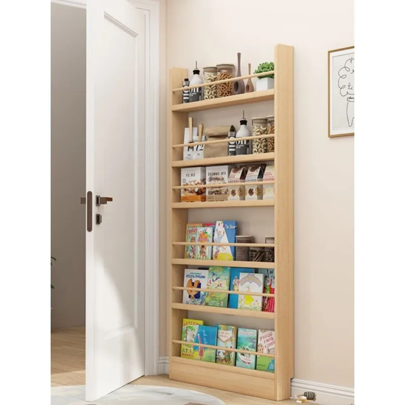 Bookshelf shelf solid wood storage cabinet behind the door Children's multi-layer wall-mounted integrated