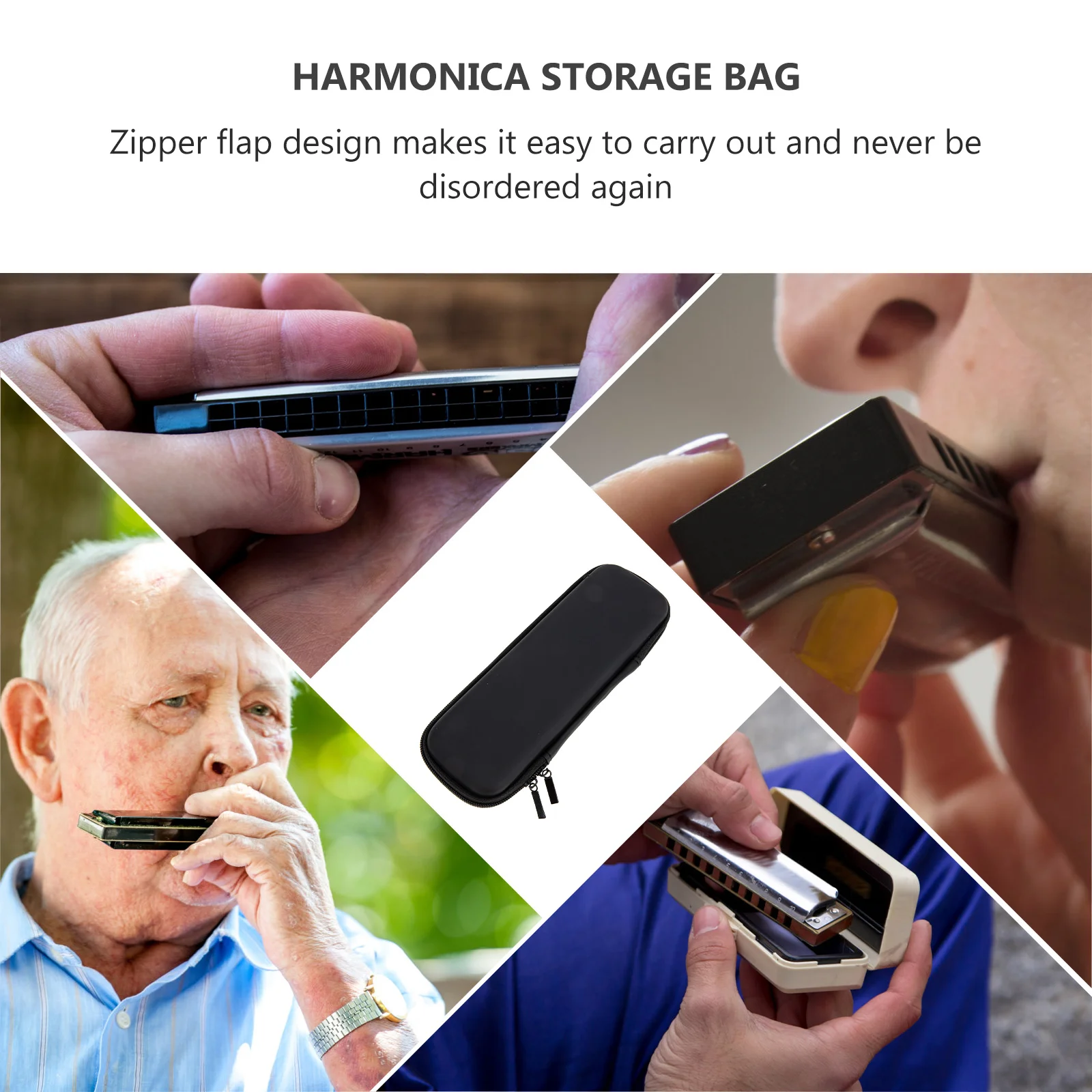 Harmonica Bag Flute Carrying Pouch Black Tote Bags Display Case Chromatic Accessory EVA Shockproof Scale