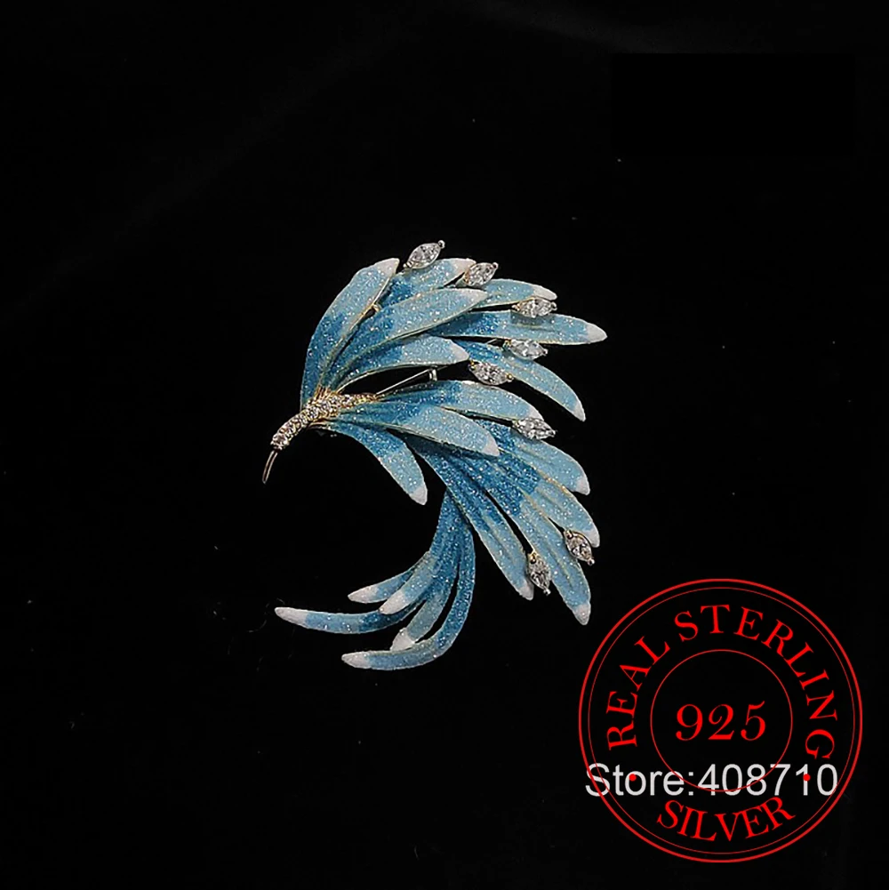 925 Sterling Silver Jewelry Luxury Crystal Enamel Phoenix Brooches for Women Wedding Party Jewelery for Girls Friends Gift