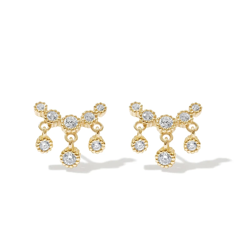 

925 Sterling Silver Bling Zircon Tassel Piercing Earring INS Creative Versatile Personality Stud Earrings For Girls Gift