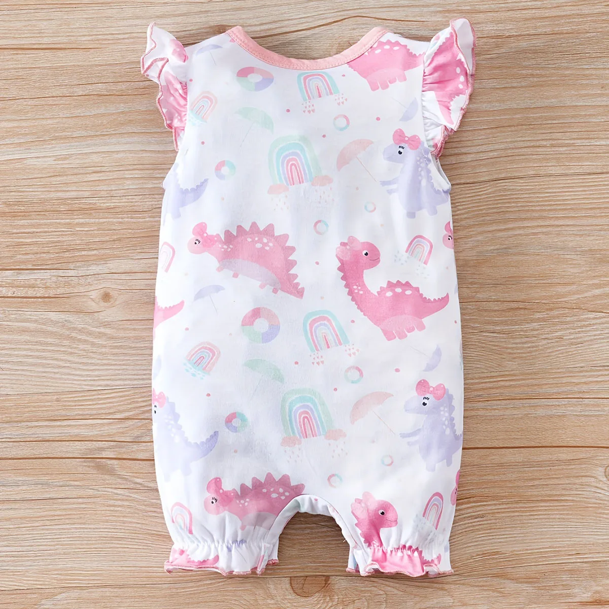 IURNXB Adorable Baby Romper Dinosaur Print Infant Bodysuit for Girls Newborn Cap Sleeve Snap Onesie Casual Wear 0-12M