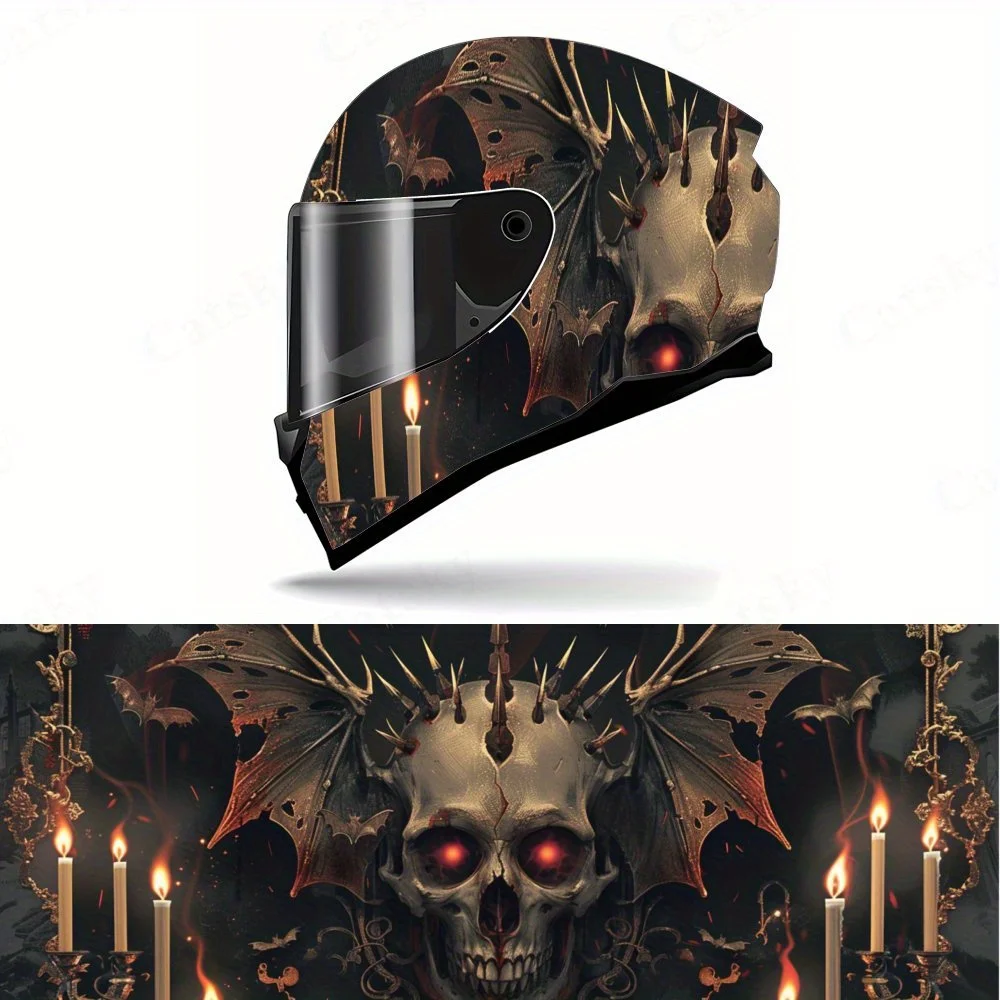 Nether Candle Demon Skull Helmet Vinyl Wraps، شارات خوذة لكامل الوجه مقاومة للماء والخدش، تصميم فني متين من مادة PVC،