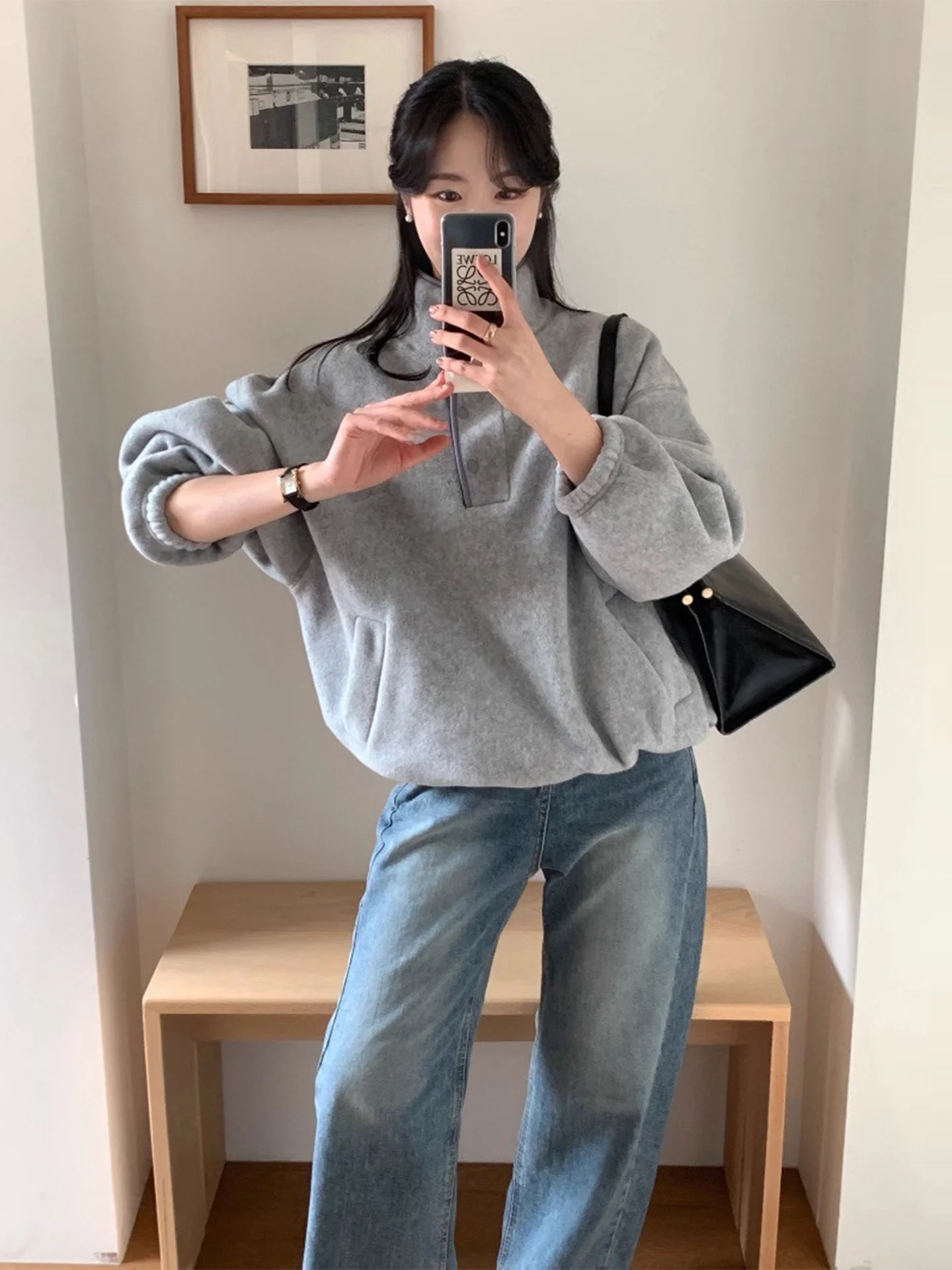 سترة Laid-ba Sle النسائية Fce مع كيتس f-ياقة عالية ملابس خارجية غير رسمية شتاء 2025 وصل حديثًا النسخة الكورية #1