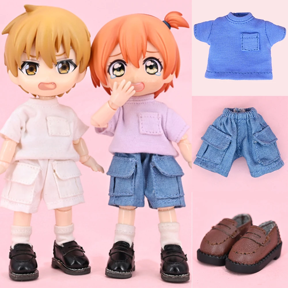 Ob11 Cute Shorts Jeans Overalls Pants T-shirt Clothes With pocket Accessories For Nendoroids, Penny, Ymy, Molly,Gsc,Obitsu 11