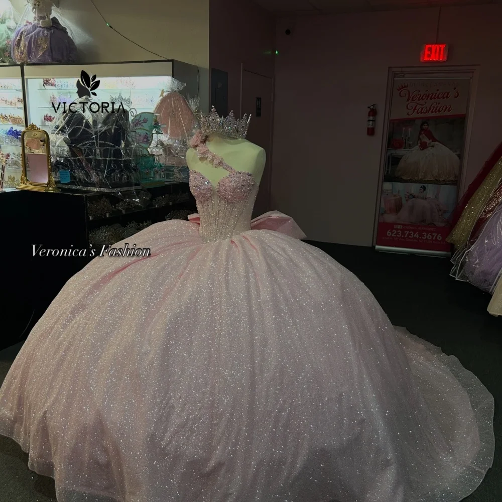 

Shinning Light Pink Sweetheart Quinceanera Dress 2026 Appliques Lace- up Ball Gown 15 Year Old Dress Graduation Customized