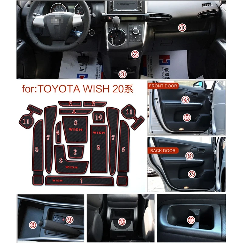 Anti-Slip Gate Slot Mat For Toyota Wish 20 Series Non-Slip Door Groove Pad Rubber Coaster Auto Interior Accessories