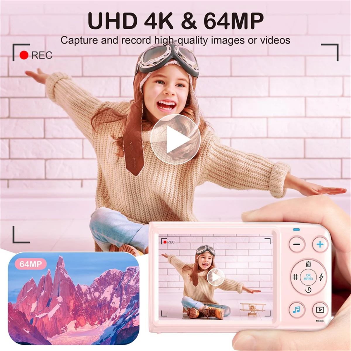 

AB-Digital Camera, 4K Children Camera for Photography, 64MP MP3 Player Camera, 2.8Inch IPS Screen, Auto Focus