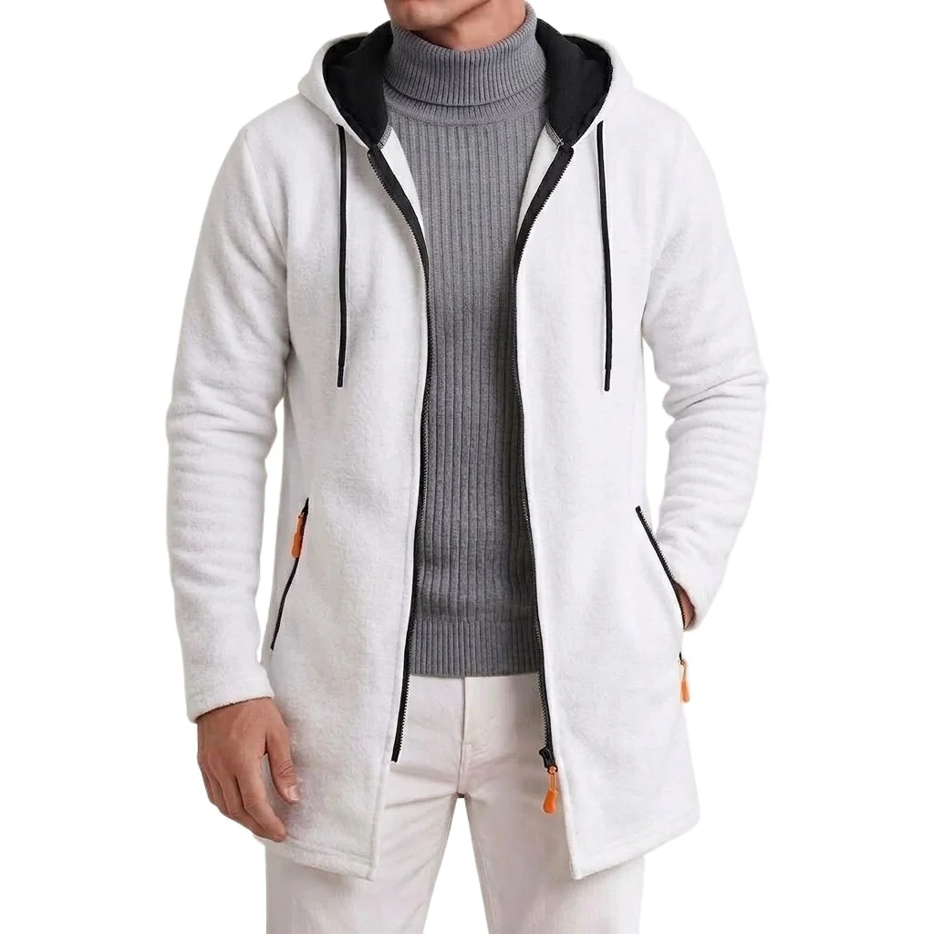 Herren Zip-Hoodie-Jacke, Herbst, lässig, warm, Fleece, Kapuzen-Trenchcoat, Thermo-Winter-Oberbekleidung mit Reißverschlusstaschen, Sweatshirt mit Reißverschluss – Detail 5