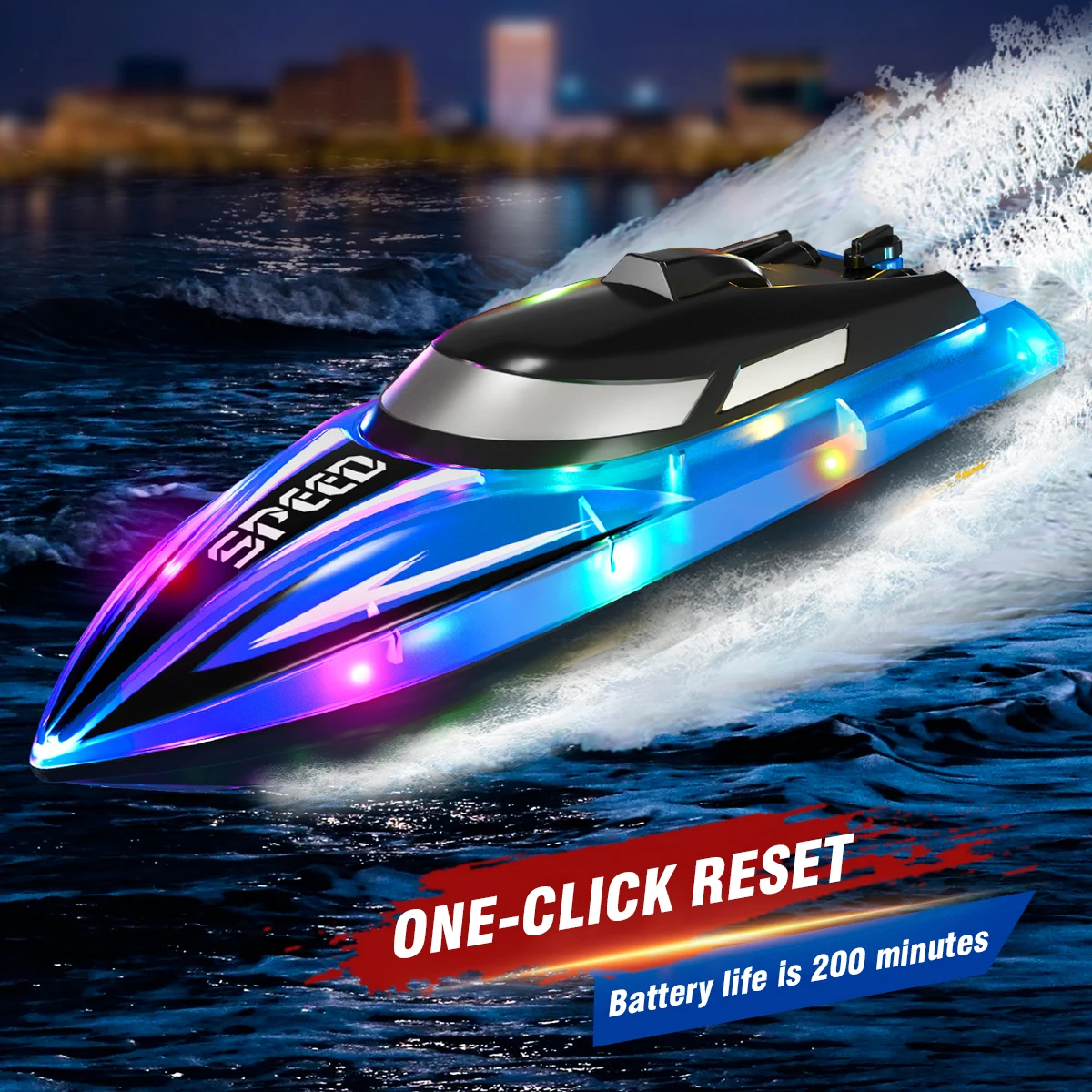 Rc Boat 2.4G High Speed Waterproof Racing Remote Control Boat Toy Model with Light Speedboat Outdoor Toys Children's Day Gifts