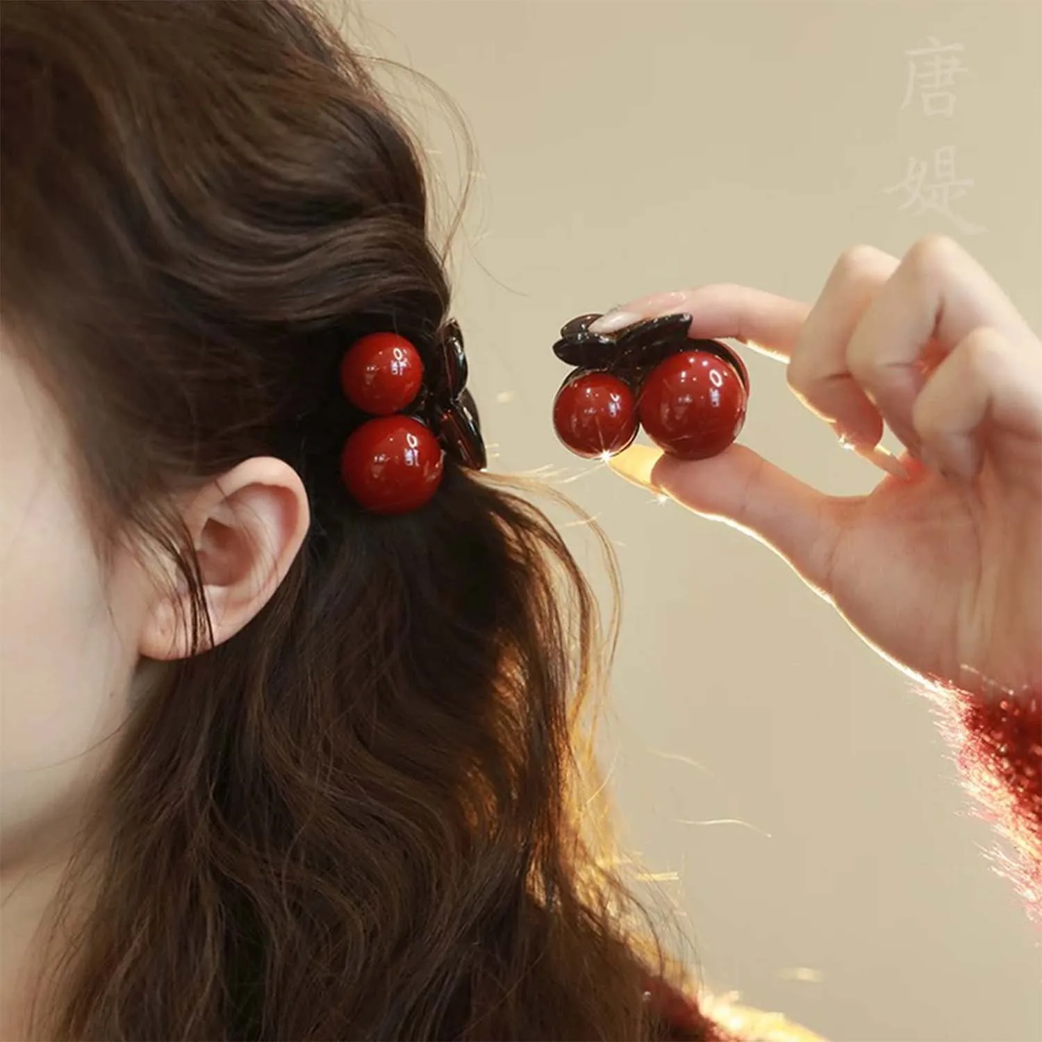 Cherry Red Bow Velvet Texture Elegant Hair Clip Fashionable Versatile Edge Hairpin Sweet Cool Headwear Girl Hair Accessories